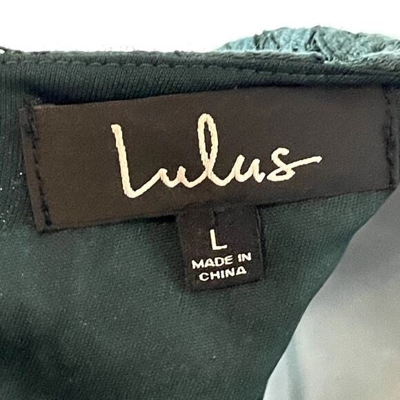 NWT Lulus Favorite Flair Forest Green Lace Flounce Sleeve Mini Dress Size Large - Picture 7 of 8